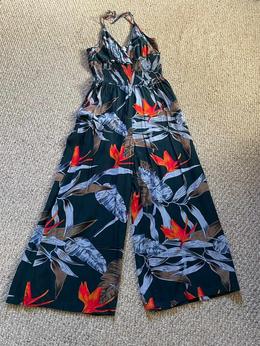 Patrons of Peace Tropical Floral Wide-Leg Jumpsuit in Navy and Red